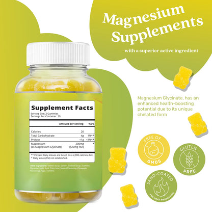 BeLive Magnesium Gummies 200mg - 60 Ct | Glycinate for Relaxation, Sleep & Stress Relief