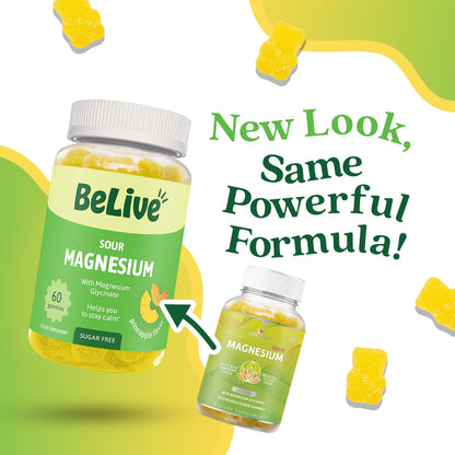 BeLive Magnesium Gummies 200mg - 60 Ct | Glycinate for Relaxation, Sleep & Stress Relief