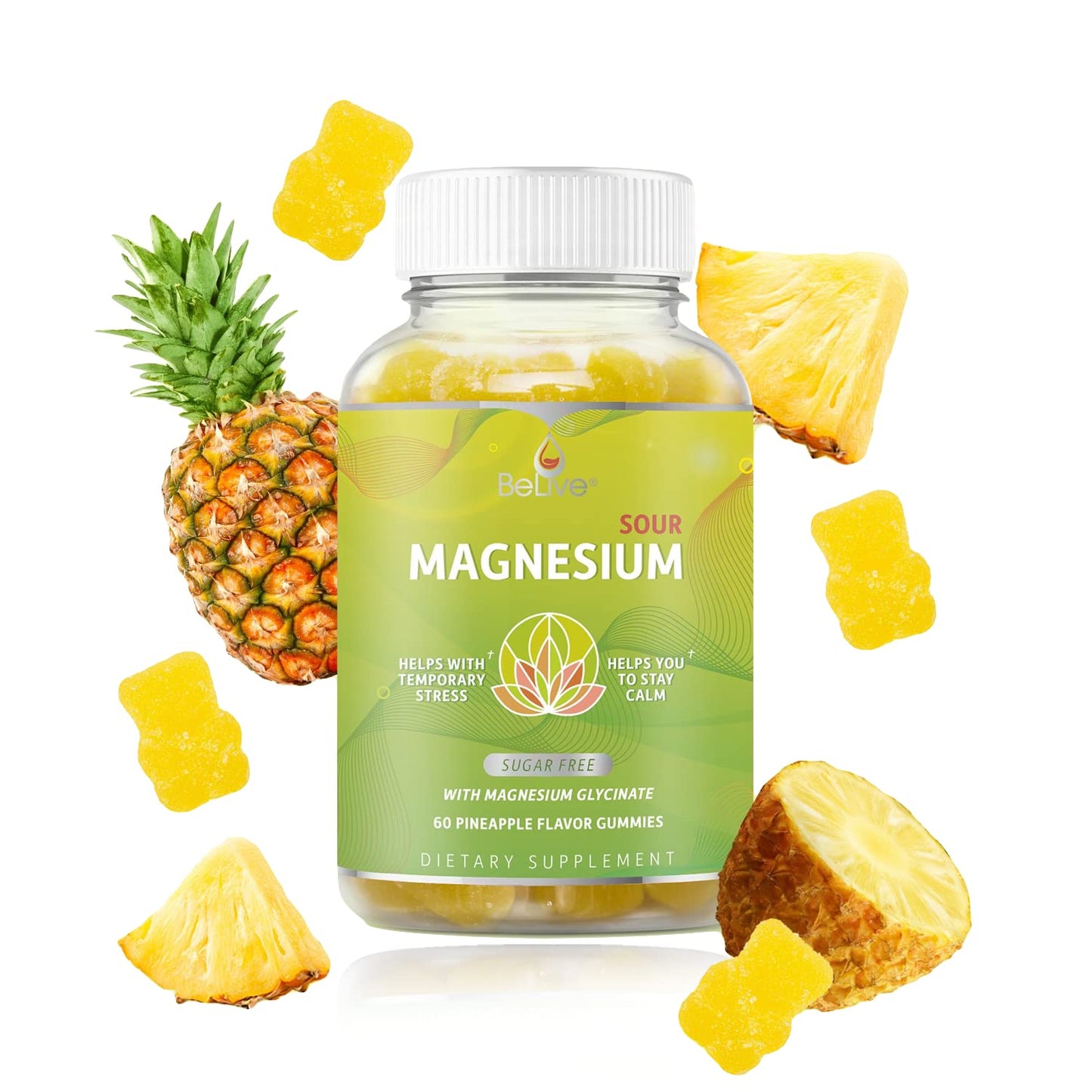 BeLive Magnesium Gummies 200mg - 60 Ct | Glycinate for Relaxation, Sleep & Stress Relief