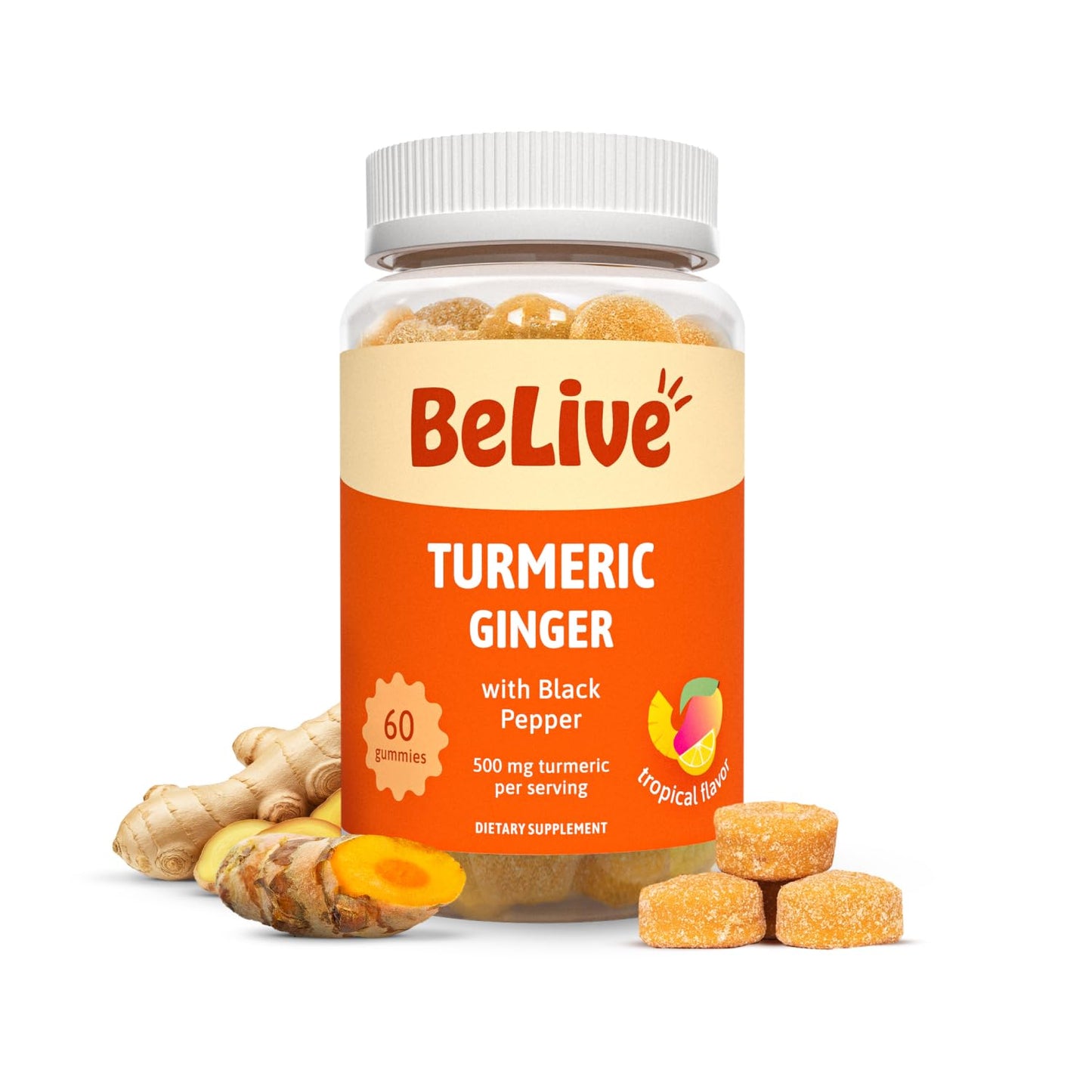 BeLive Turmeric Curcumin Gummies with Ginger & Black Pepper – 60 Gummies