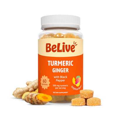 BeLive Turmeric Curcumin Gummies with Ginger & Black Pepper – 60 Gummies