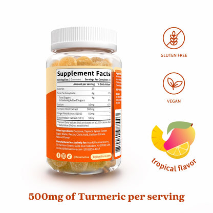 BeLive Turmeric Curcumin Gummies with Ginger & Black Pepper – 60 Gummies