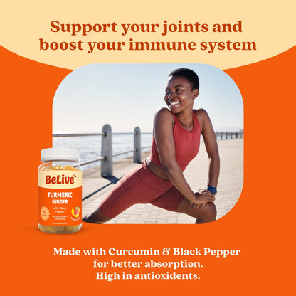BeLive Turmeric Curcumin Gummies with Ginger & Black Pepper – 60 Gummies