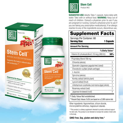 Bell Stem Cell Supplements - Supports Your Body's Natural Ability to Replace Worn Out Cells and Rejuvenate Tissue | Celulas Madres | 60 Capsules