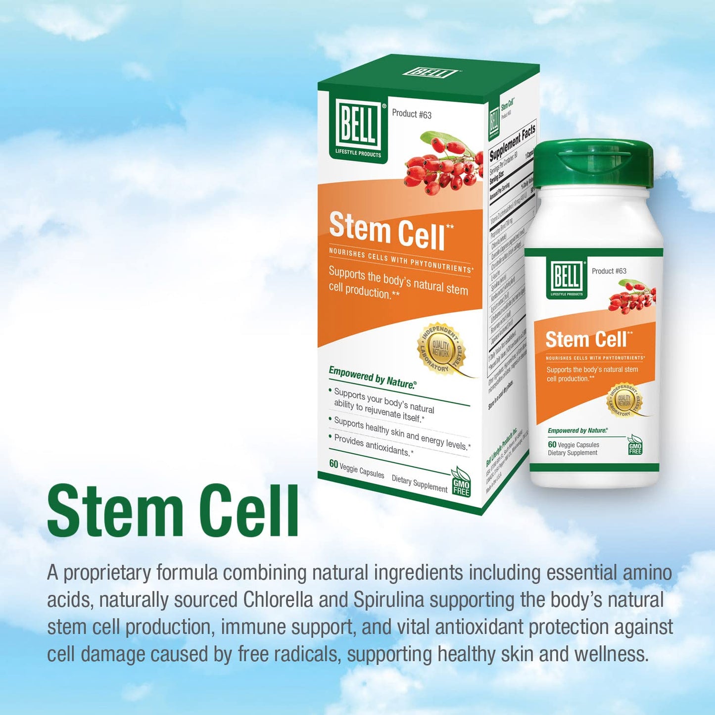 Bell Stem Cell Supplements - Supports Your Body's Natural Ability to Replace Worn Out Cells and Rejuvenate Tissue | Celulas Madres | 60 Capsules