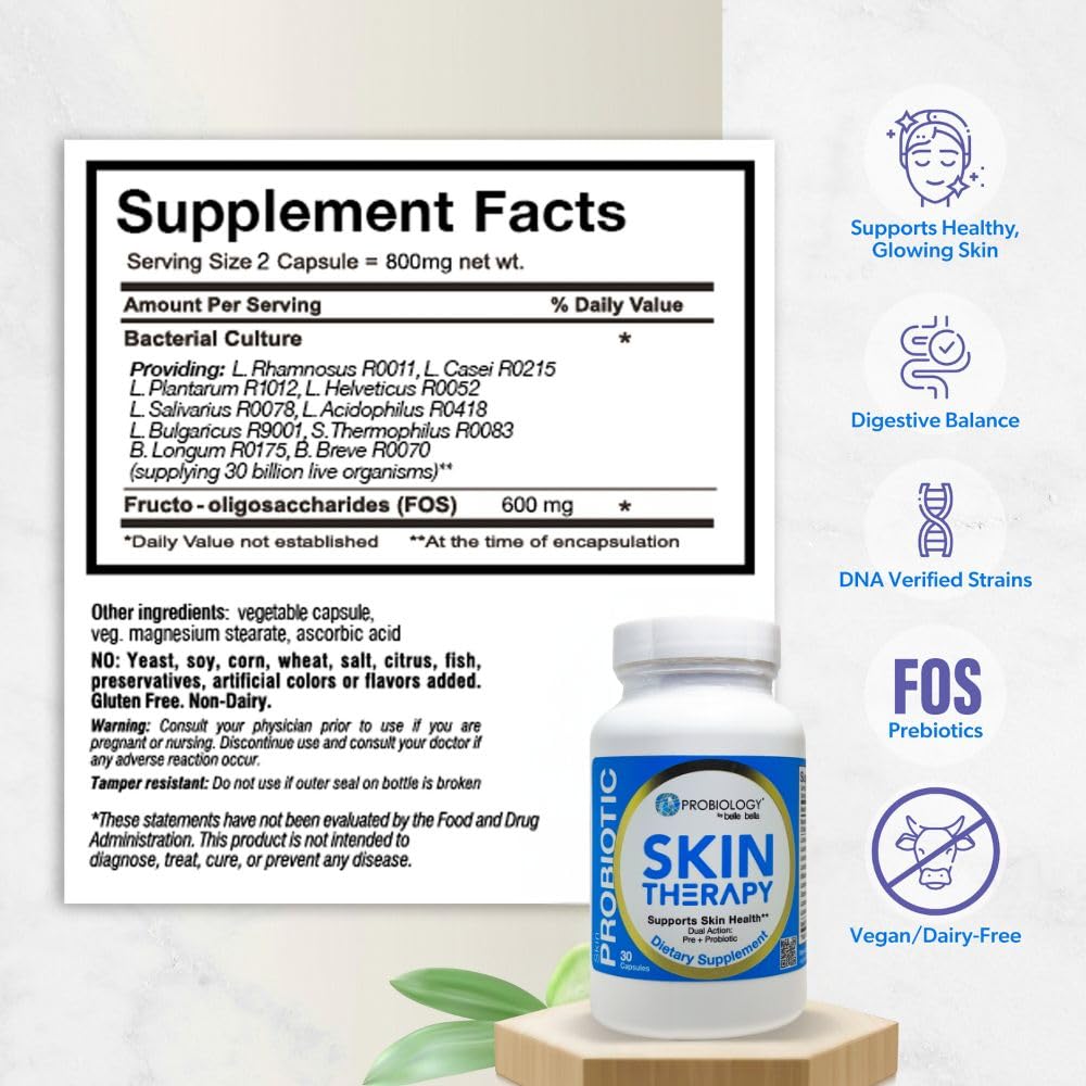 belle+bella Probiotic Skin Therapy - Dual Action Probiotic & Prebiotic, 30 Caps