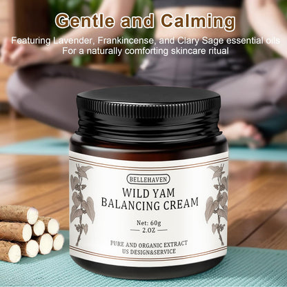 BelleHaven Wild Yam Cream — Plant-Based Daily Skincare for Mature Skin (Menopause), Lavender Scent, 2oz / 60g