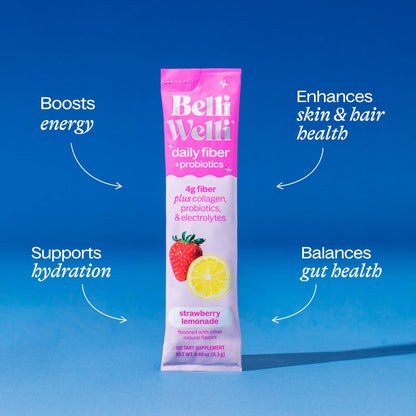 Belli Welli Daily Fiber Packets – Collagen, Probiotics & Electrolytes | Strawberry Lemonade 10ct