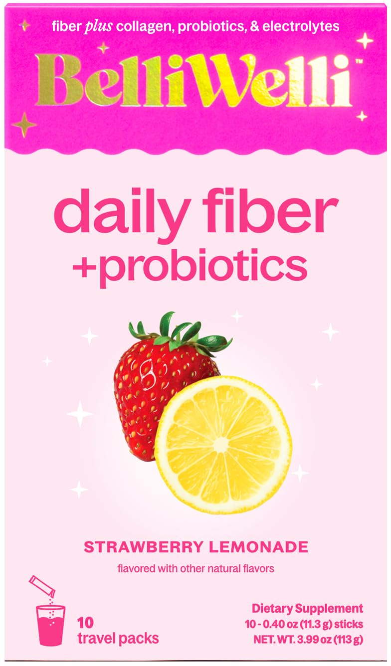 Belli Welli Daily Fiber Packets – Collagen, Probiotics & Electrolytes | Strawberry Lemonade 10ct
