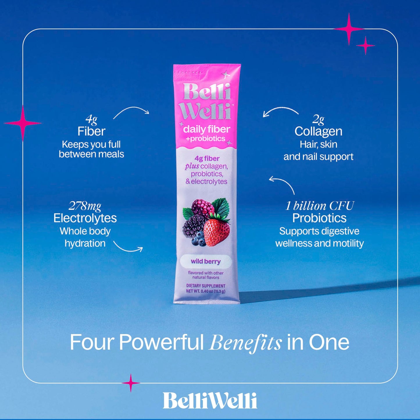 Belli Welli Daily Fiber Packets with Collagen & Probiotics – Wild Berry, 10 Count