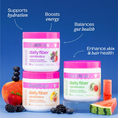 Belli Welli Fiber Supplement – Organic Acacia, Collagen, Probiotics (Watermelon)