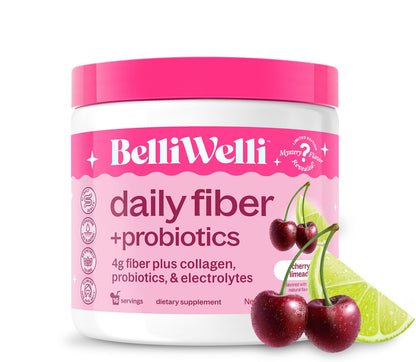Belli Welli Fiber Supplement for Women & Men – Organic Acacia Fiber + Collagen, Electrolytes & Probiotics | Cherry Limeade