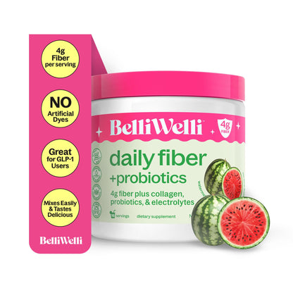 Belli Welli Fiber Supplement – Organic Acacia, Collagen, Probiotics (Watermelon)