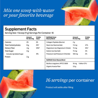 Belli Welli Fiber Supplement – Organic Acacia, Collagen, Probiotics (Watermelon)