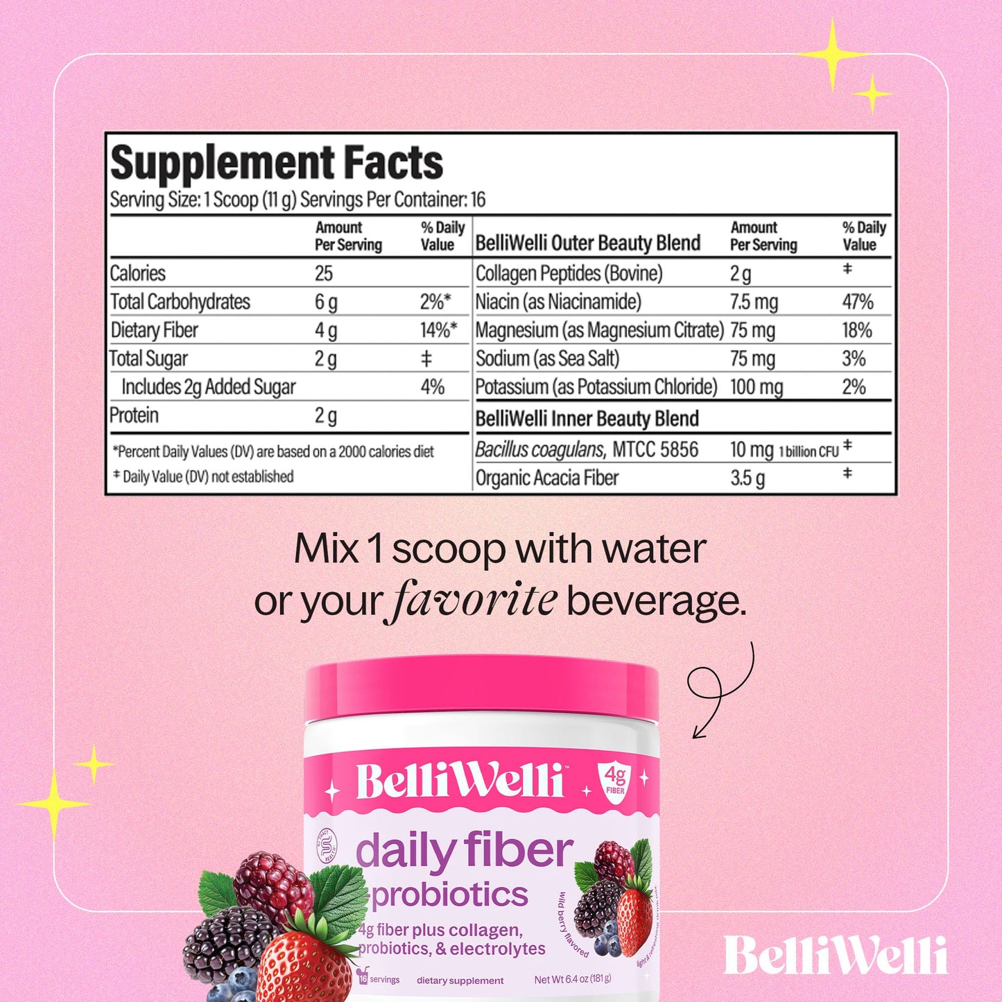Belli Welli Fiber Supplement for Women & Men – Organic Acacia, Collagen & Probiotics