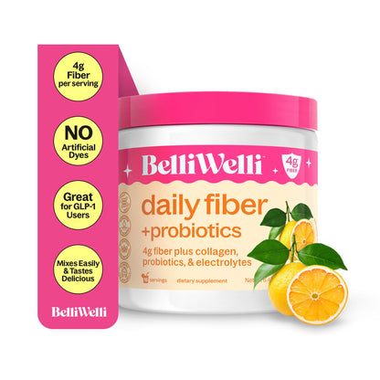 BelliWelli Fiber Supplement for Women & Men – Organic Acacia Fiber with Collagen, Electrolytes & Probiotics (Orange Yuzu)