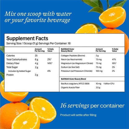 BelliWelli Fiber Supplement for Women & Men – Organic Acacia Fiber with Collagen, Electrolytes & Probiotics (Orange Yuzu)