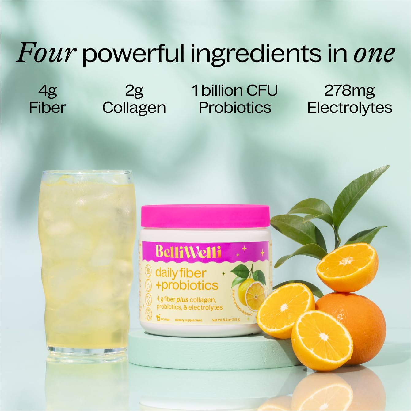 BelliWelli Fiber Supplement for Women & Men – Organic Acacia Fiber with Collagen, Electrolytes & Probiotics (Orange Yuzu)