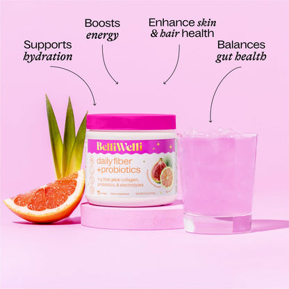 BelliWelli Fiber Supplement - Organic Acacia, Probiotics & Collagen (Tropical)