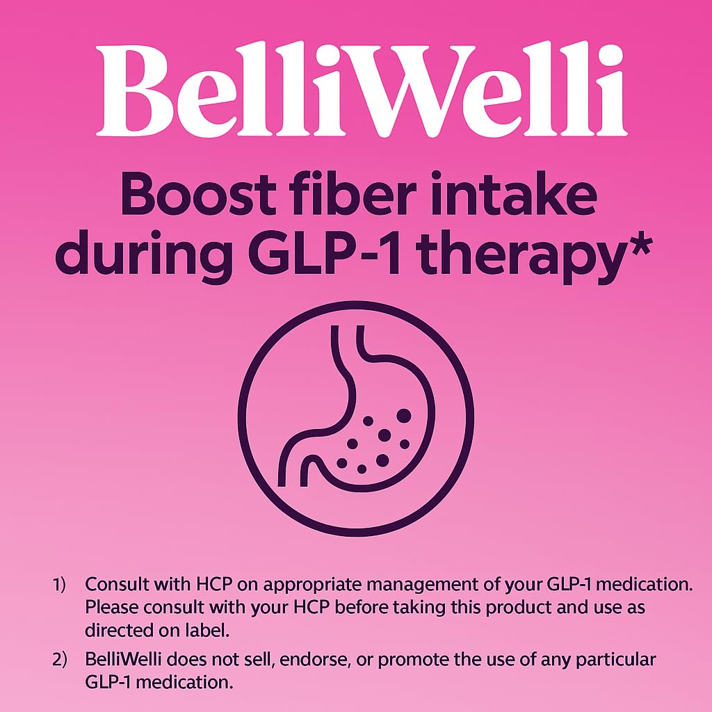 BelliWelli Fiber Supplement for Women & Men – Organic Acacia, Probiotics, Peach Mango