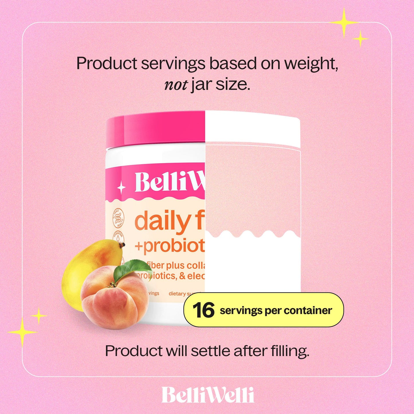 BelliWelli Fiber Supplement for Women & Men – Organic Acacia, Probiotics, Peach Mango
