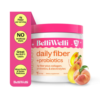 BelliWelli Fiber Supplement for Women & Men – Organic Acacia, Probiotics, Peach Mango