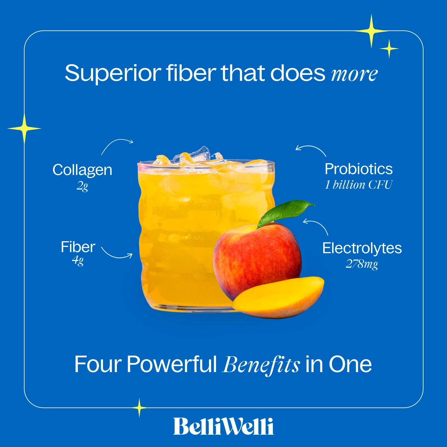 BelliWelli Fiber Supplement for Women & Men – Organic Acacia, Probiotics, Peach Mango