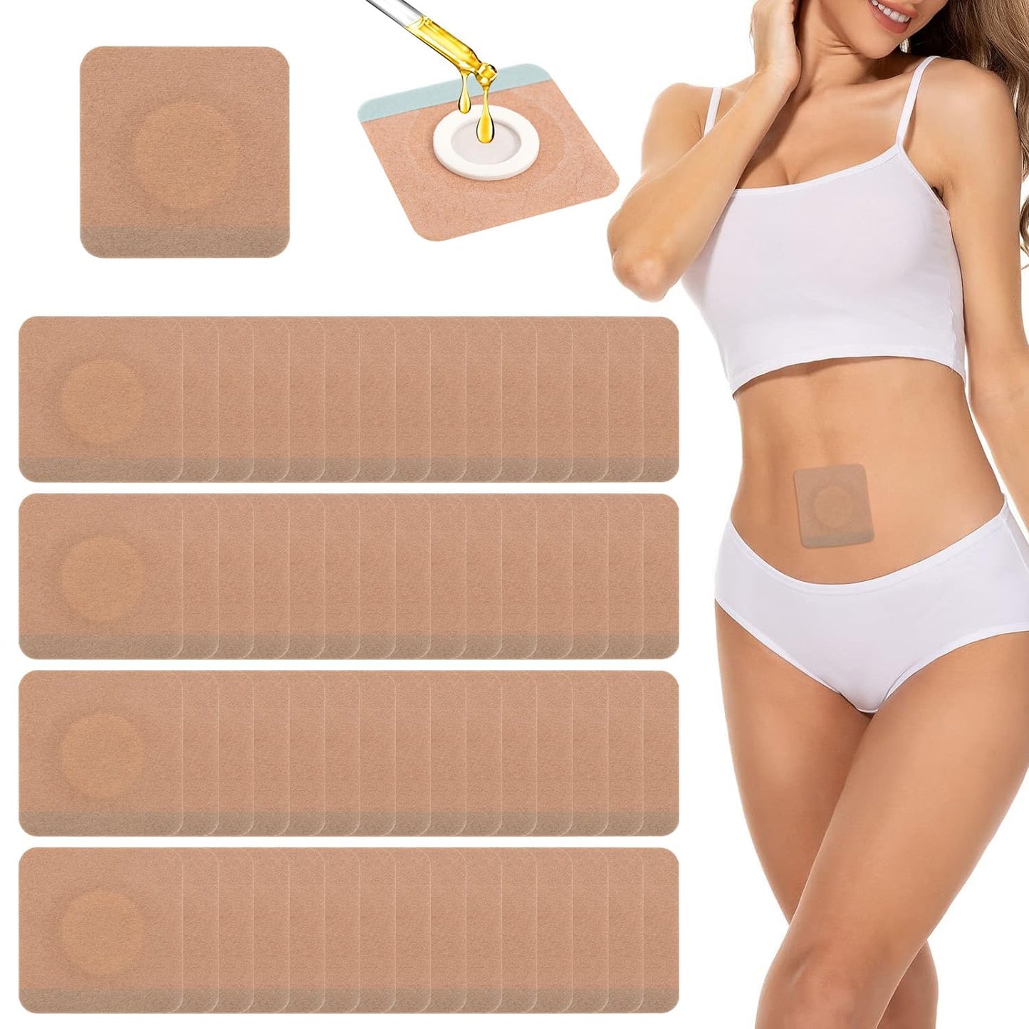 Belly Button Castor Oil Patch - 100 Pcs Disposable Pack Wraps, Organic Cotton Self-Adhesive