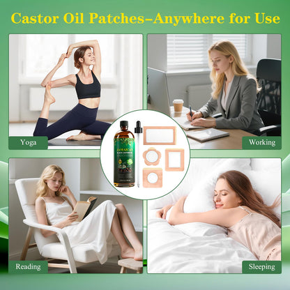 42 Pcs Castor Oil Pack Wrap Set with Organic Cold-Pressed Castor Oil – 6.76 oz Glass Bottle
