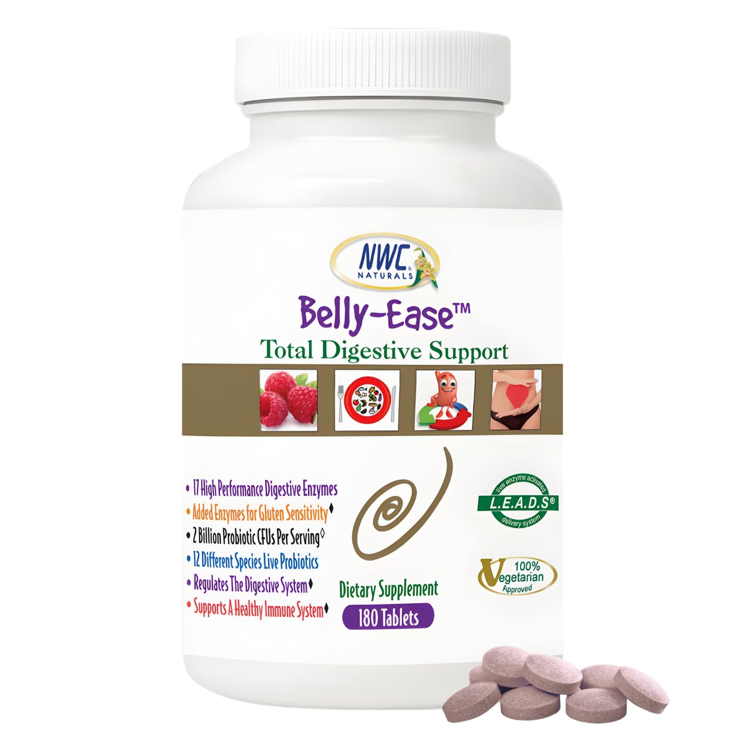 Belly-Ease Digestive Enzymes + Probiotics | NWC Naturals | 180 Chewables