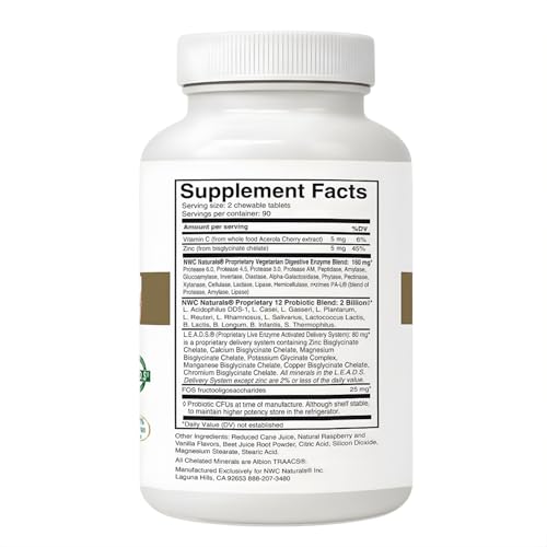 Belly-Ease Digestive Enzymes + Probiotics | NWC Naturals | 180 Chewables
