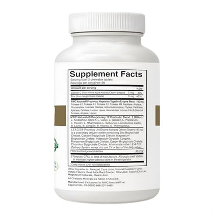 Belly-Ease Digestive Enzymes + Probiotics | NWC Naturals | 180 Chewables