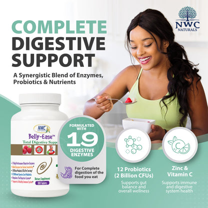 Belly-Ease Digestive Enzymes + Probiotics | NWC Naturals | 180 Chewables