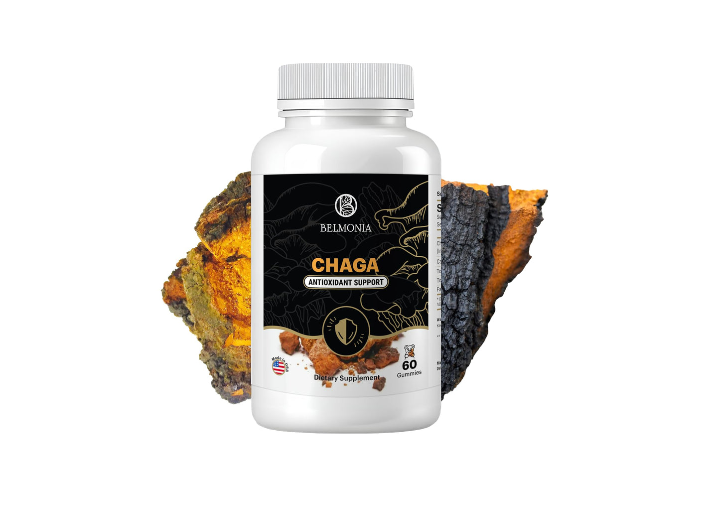 Belmonia Chaga Mushroom Gummies — Antioxidant Immune Support | 60 Gummies | Made in USA | Vegan & Gluten-Free