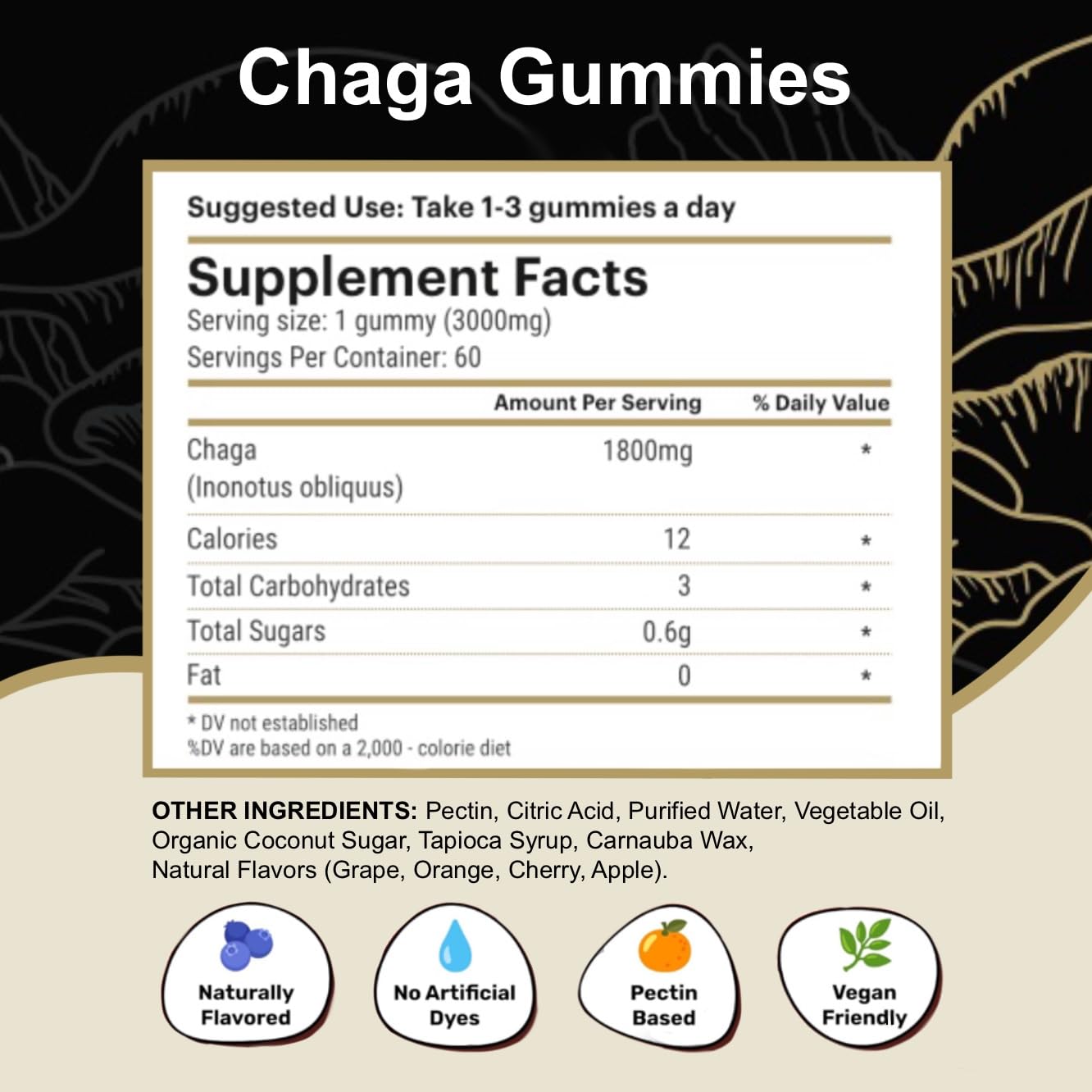 Belmonia Chaga Mushroom Gummies — Antioxidant Immune Support | 60 Gummies | Made in USA | Vegan & Gluten-Free