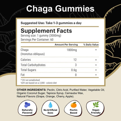 Belmonia Chaga Mushroom Gummies — Antioxidant Immune Support | 60 Gummies | Made in USA | Vegan & Gluten-Free
