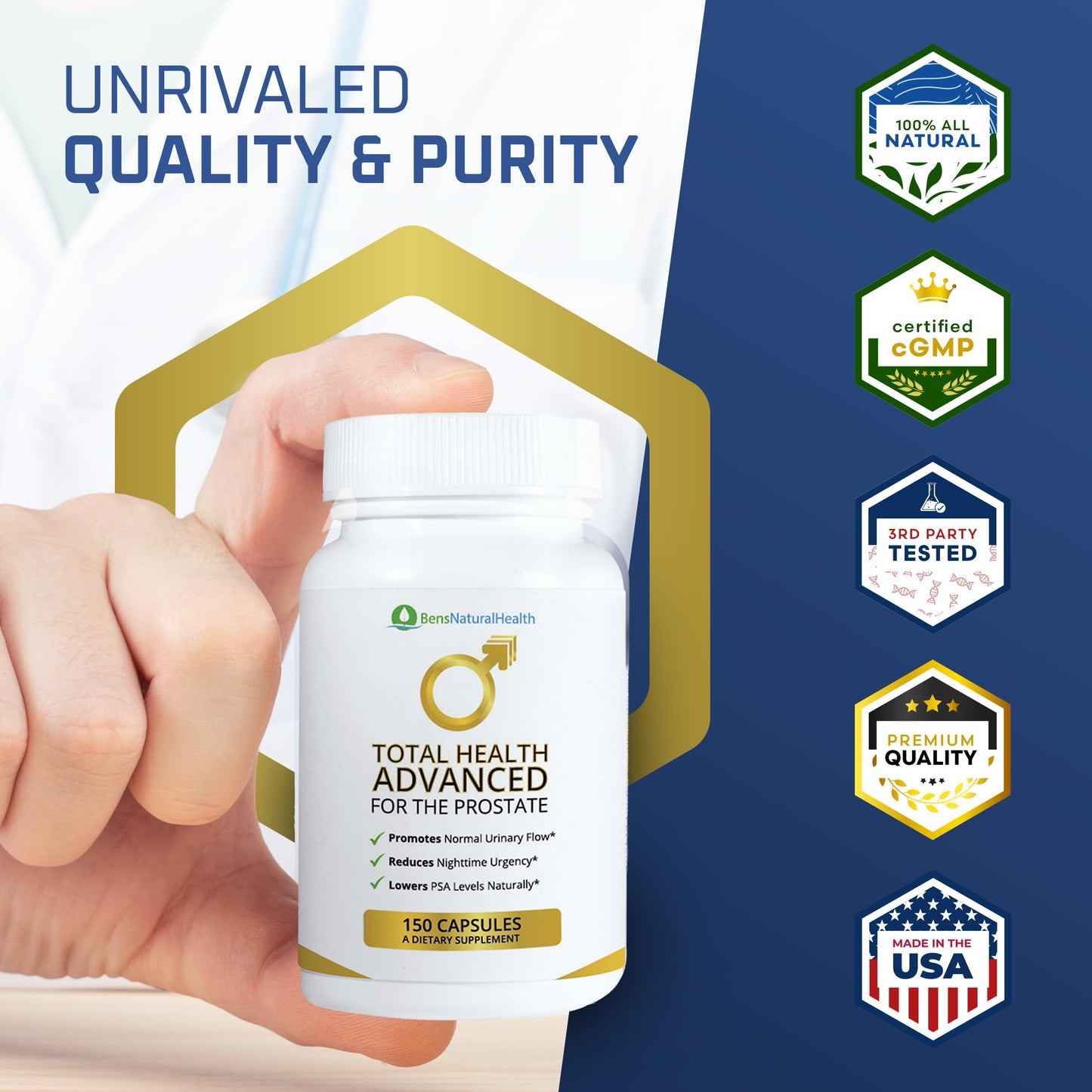 Ben's Natural Health Total Health Prostate Support – 29-Ingredient Formula, 150 Capsules