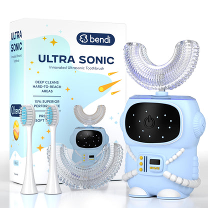 Bendi Kids U-Shaped Electric Toothbrush – 2-7 yrs, 360° Mouthguard, 5 Modes, Travel-Friendly Blue