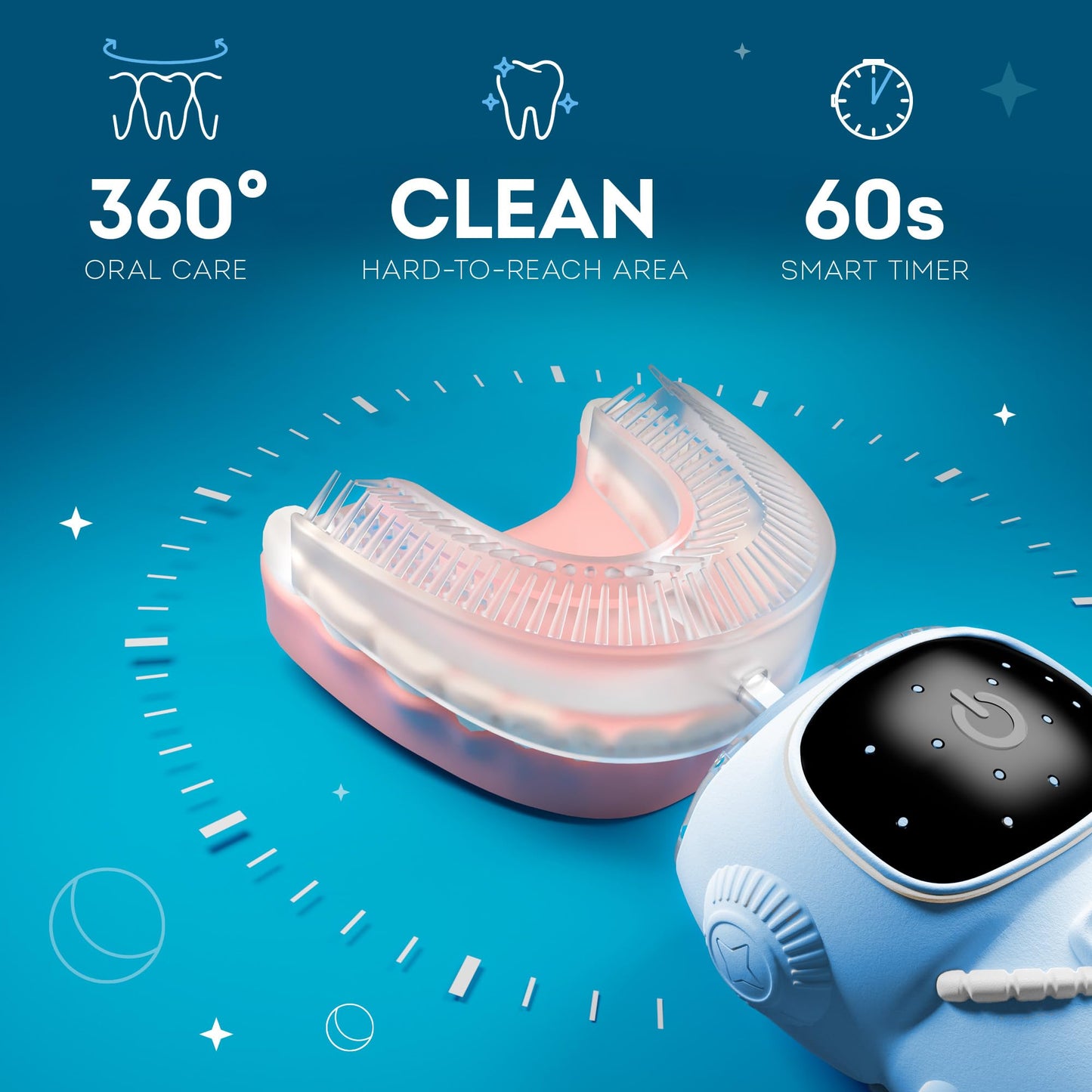 Bendi Kids U-Shaped Electric Toothbrush – 2-7 yrs, 360° Mouthguard, 5 Modes, Travel-Friendly Blue
