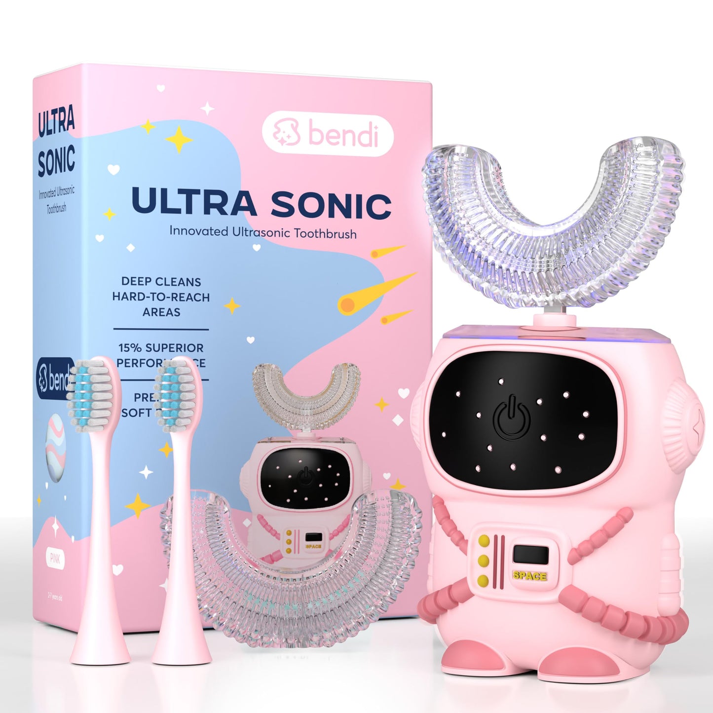 Bendi Sensory 360 U-Shaped Astronaut Kids Toothbrush – Pink, 5 Modes, Memory Function
