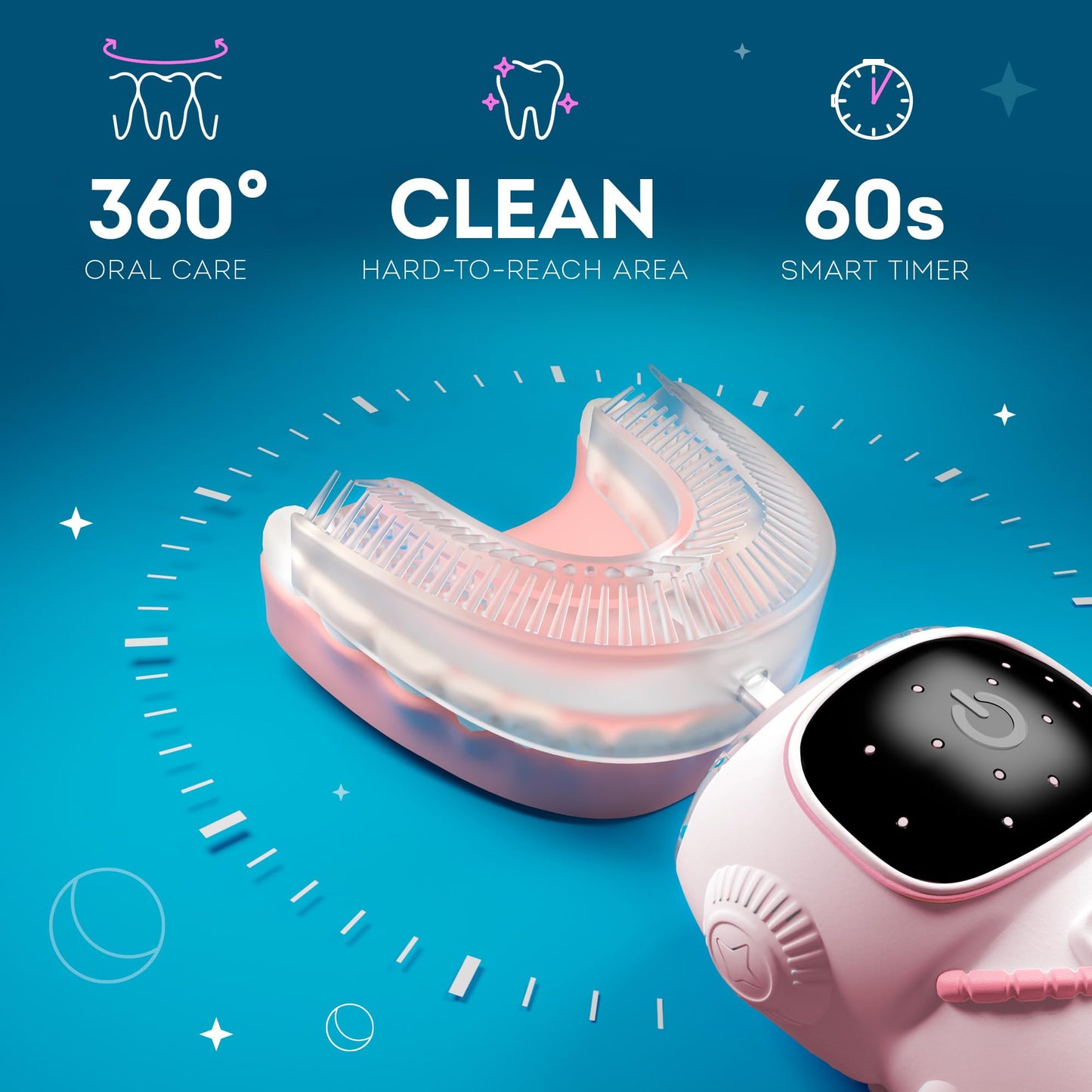 Bendi Sensory 360 U-Shaped Astronaut Kids Toothbrush – Pink, 5 Modes, Memory Function