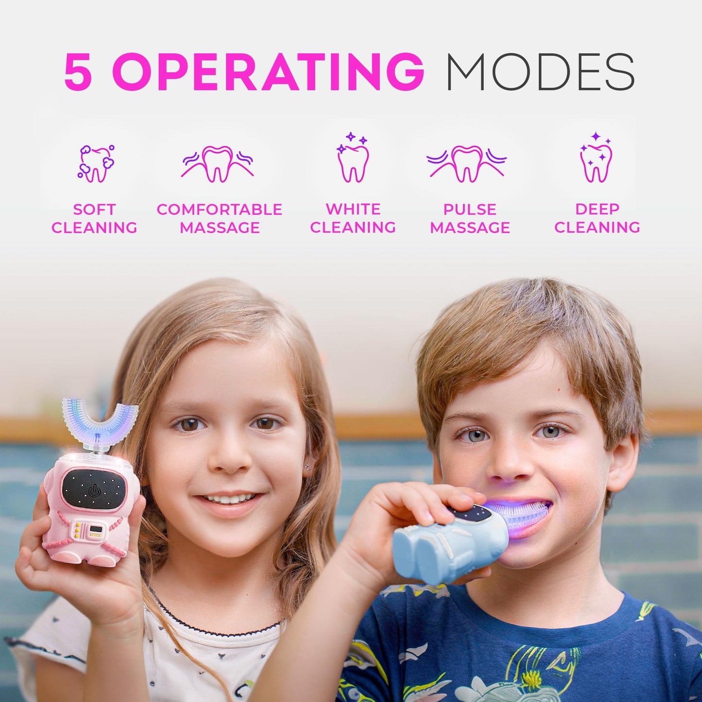 Bendi Sensory 360 U-Shaped Astronaut Kids Toothbrush – Pink, 5 Modes, Memory Function