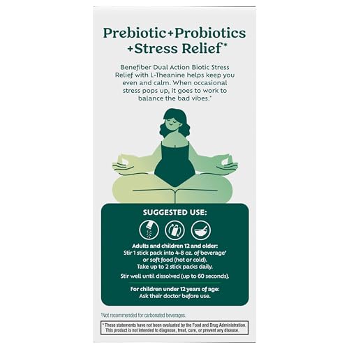 Benefiber Dual Action Biotic Plus Stress Relief – 18 Count Stick Packs | Digestive Health & Calm