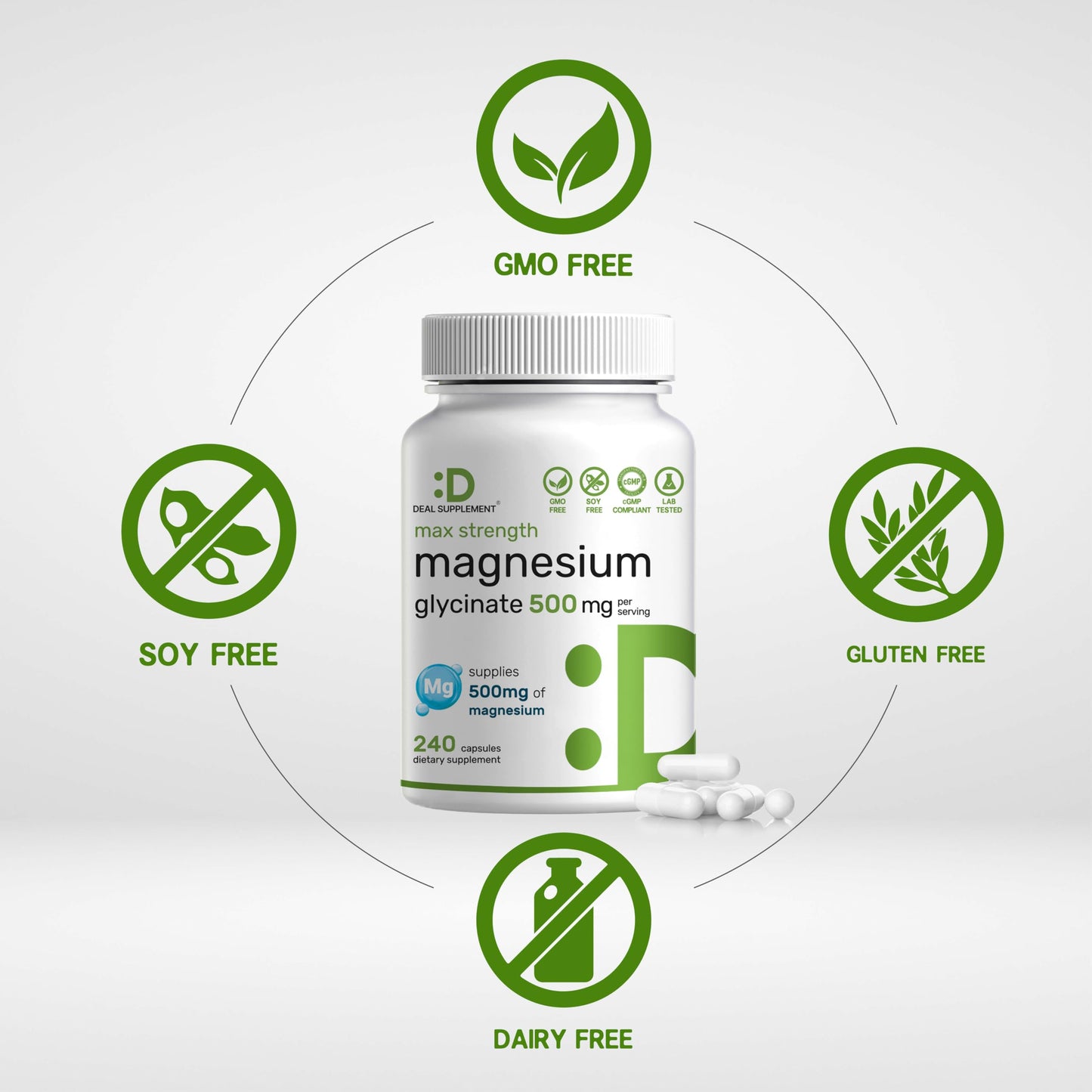 Max Strength Magnesium Glycinate 500mg | 240 Capsules | Chelated & Easy Absorption