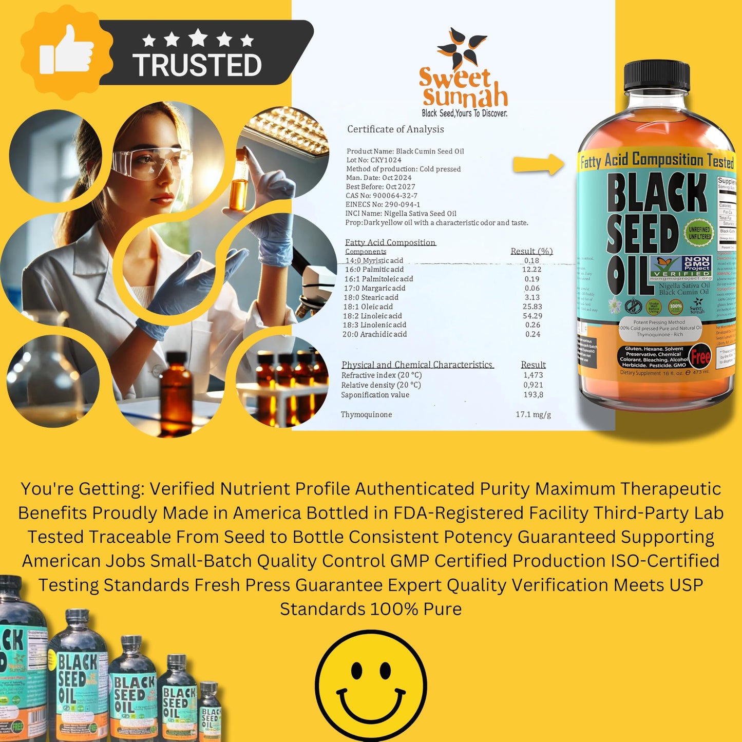 Sweet Sunnah Premium Black Seed Oil - Cold Pressed Nigellaa Travel Size 4 Fl Oz | Gluten Free, Non-GMO
