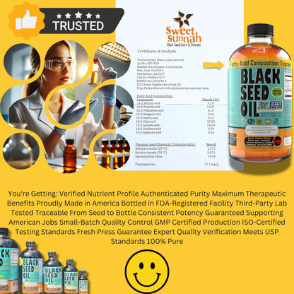 Sweet Sunnah Premium Black Seed Oil - Cold Pressed Nigellaa Travel Size 4 Fl Oz | Gluten Free, Non-GMO