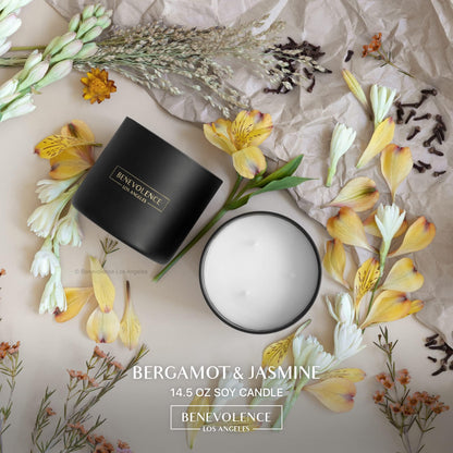 Benevolence LA 3 Wick Candle – Bergamot & Jasmine | 14.5 oz Soy, 45h Burn