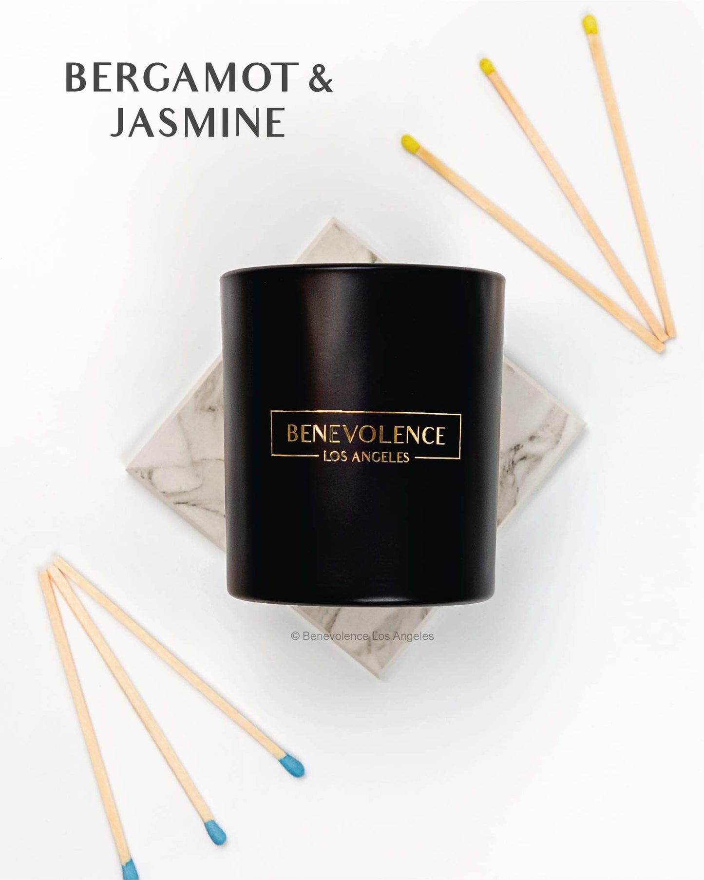 Benevolence LA Bergamot & Jasmine Christmas Scented Candles - 8oz Soy Candle (45 Hour Burn) | Black Home Fragrance