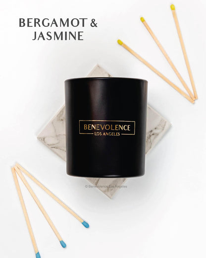 Benevolence LA Bergamot & Jasmine Christmas Scented Candles - 8oz Soy Candle (45 Hour Burn) | Black Home Fragrance