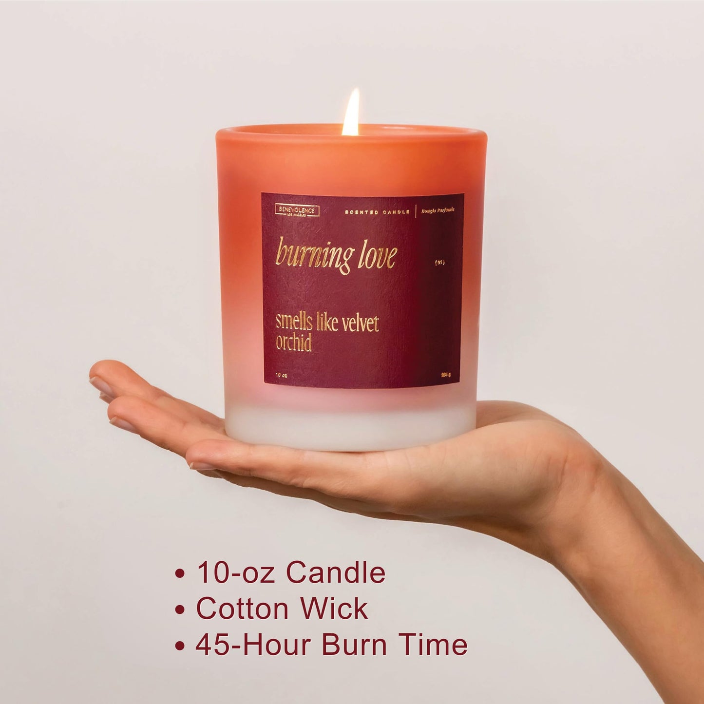 Benevolence LA Burning Love Scented Candles | 10 oz, 40-50 Hour Burn, Love Candle for Women | Romantic Gifts for Women and Men | Gift for Husband, Wife, Girlfriend | Fall Candles - Velvet Orchid